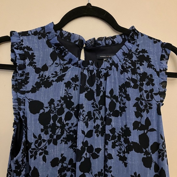 Blue and Black Floral Shift Dress ON SALE - Picture 6 of 7